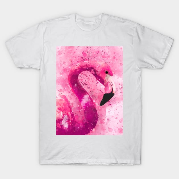 Dramabite Flamingo Pink Watercolor Painting Gift Wife Girlfriend T-Shirt by dramabite